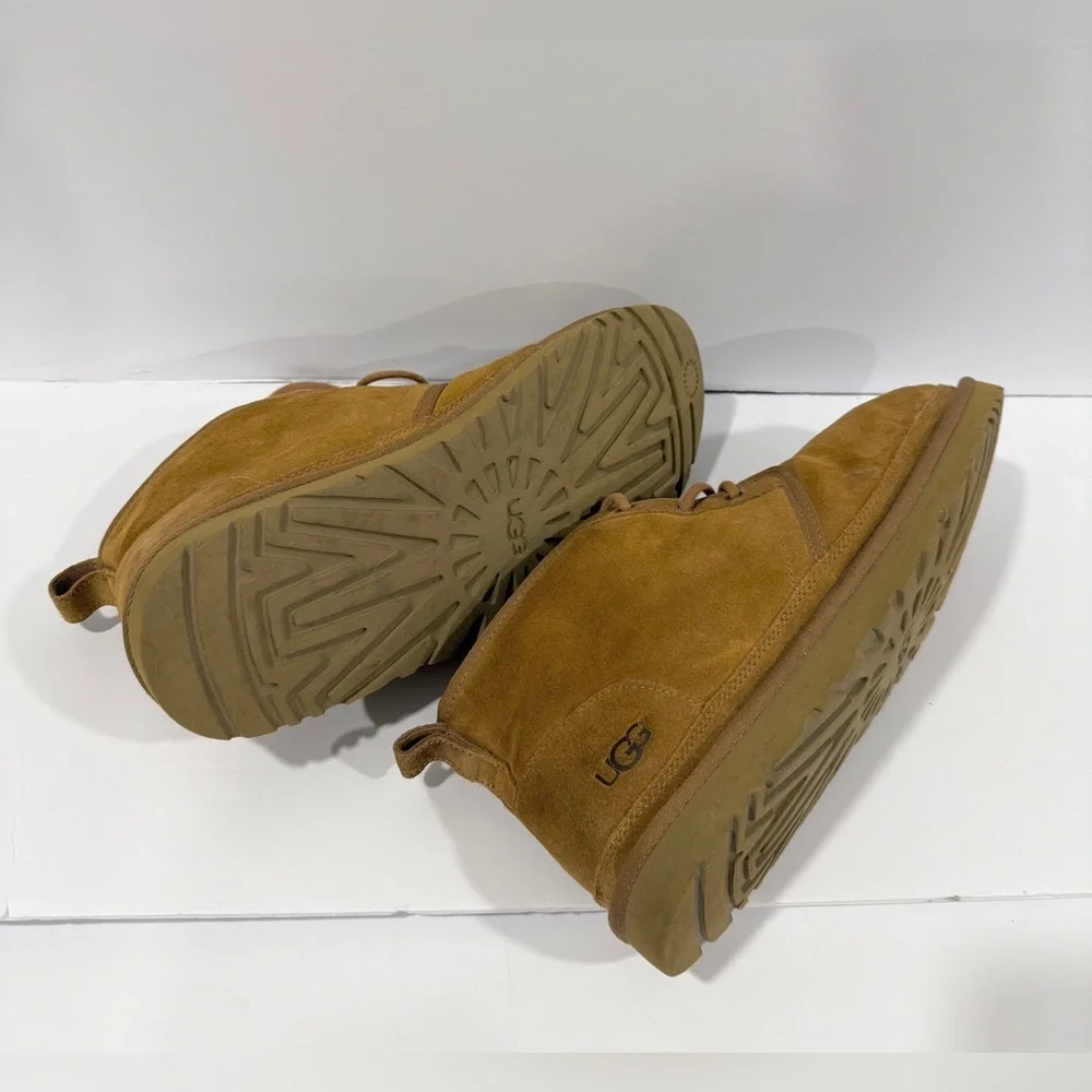 UGG Neumel Boots Mens 12 Chestnut Suede Shearling Lined Lace Up Chukka